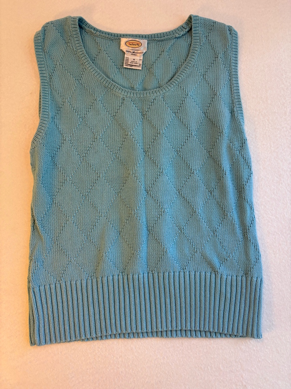 Vintage Talbots Teal Blue Crewneck Diamond-Knit Sweater Tank